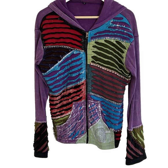 All That Jazz Women's Zip Front Hoodie Size XL Multicolored Boho Nepal Jacket - Picture 2 of 10